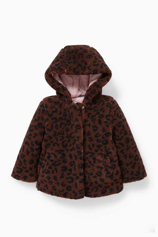 Bébés filles - Veste en peluche pour bébé avec capuche - marron foncé