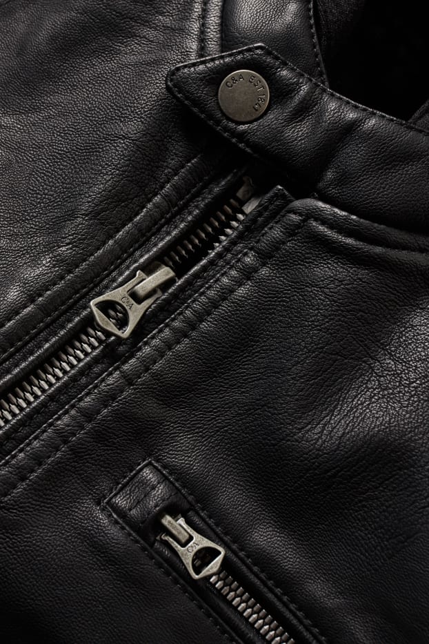 Uomo - Giacca motociclista con cappuccio - similpelle - nero