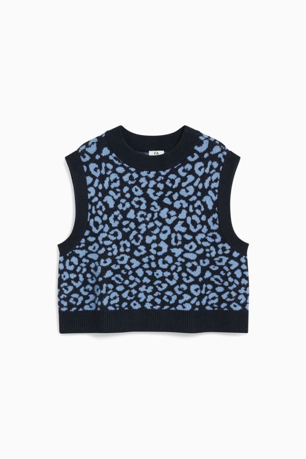 Damen - Pullunder - recycelt - gemustert - dunkelblau