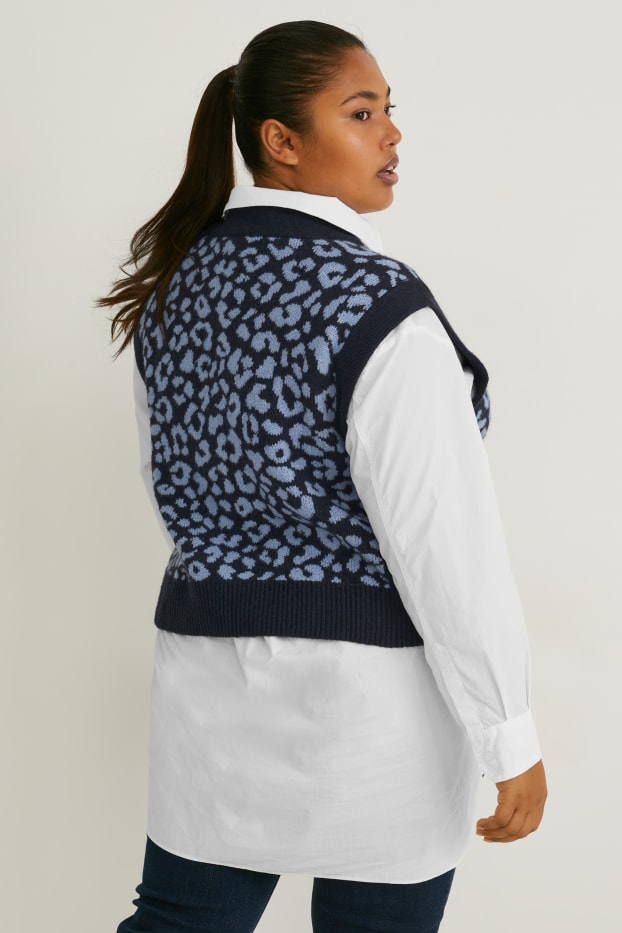 Damen - Pullunder - recycelt - gemustert - dunkelblau