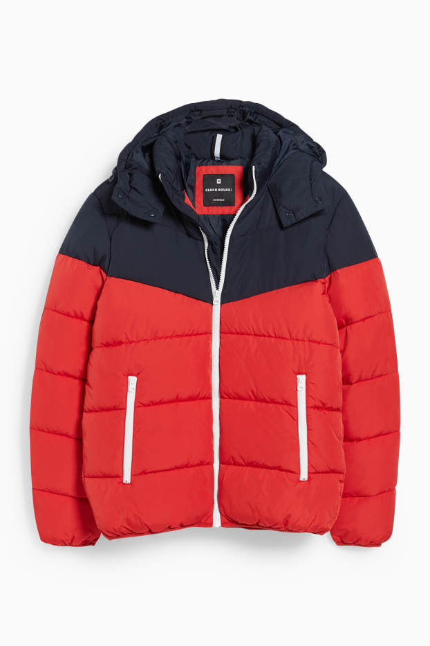Men - CLOCKHOUSE - quilted jacket with hood - red / dark blue