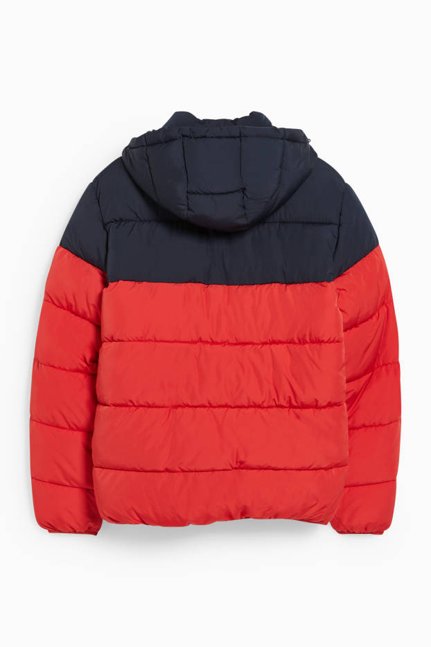 Men - CLOCKHOUSE - quilted jacket with hood - red / dark blue