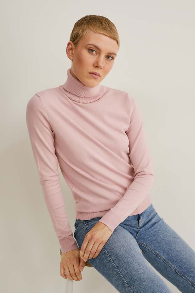Women - Polo neck jumper - rose