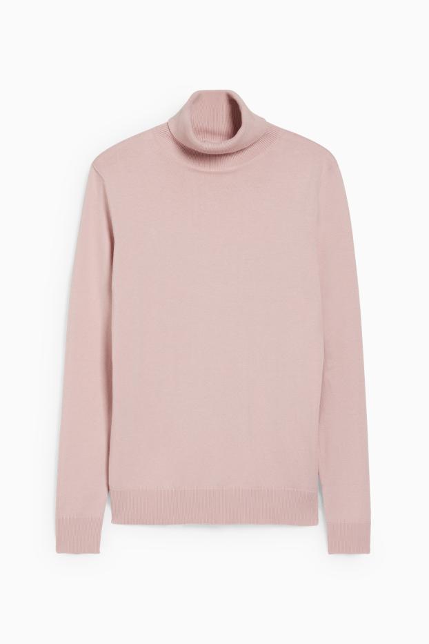Women - Polo neck jumper - rose