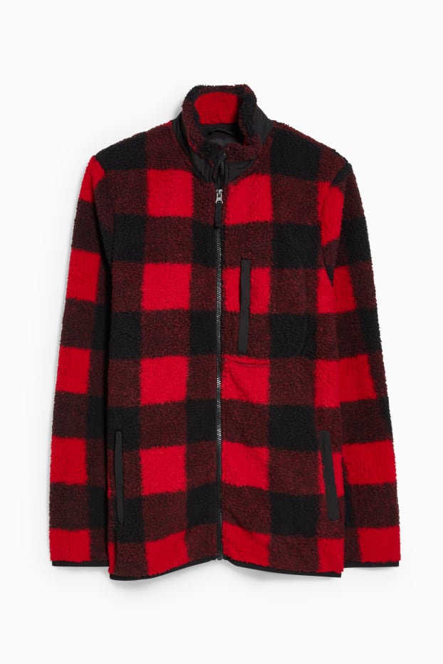 Pánské - Teddy bunda - kostkovaná - červená/černá