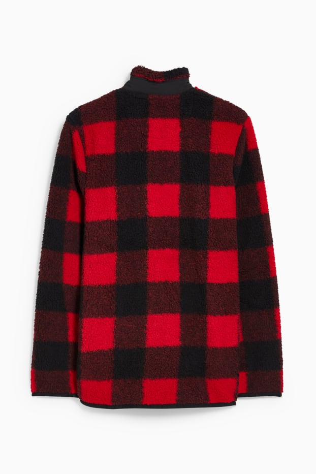 Pánské - Teddy bunda - kostkovaná - červená/černá