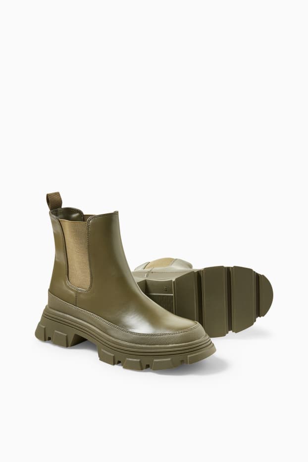 Femei - Ghete Chelsea - imitație de piele - verde închis