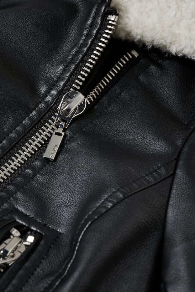 Femei - Jachetă de motociclist - imitație de piele - negru