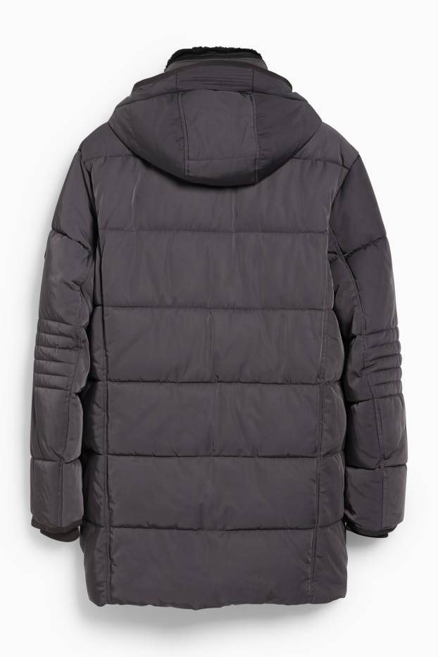 Men - Parka with hood and faux fur trim - winter - dark gray