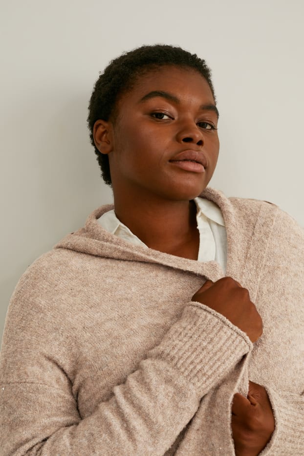 Dona - Jaqueta de punt bucle amb caputxa - beix jaspiat