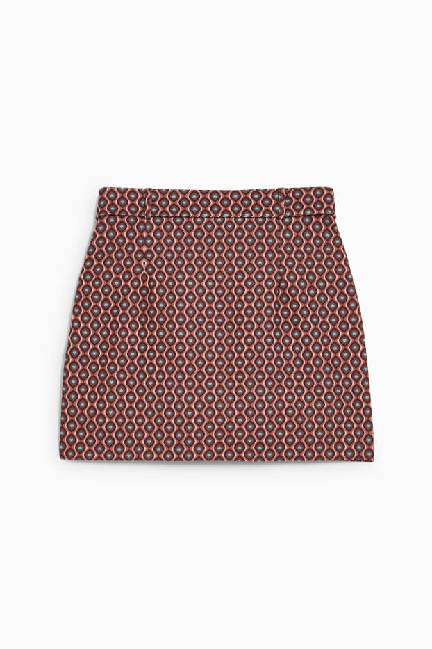 Dames - Minirok met ceintuur - met patroon - bruin