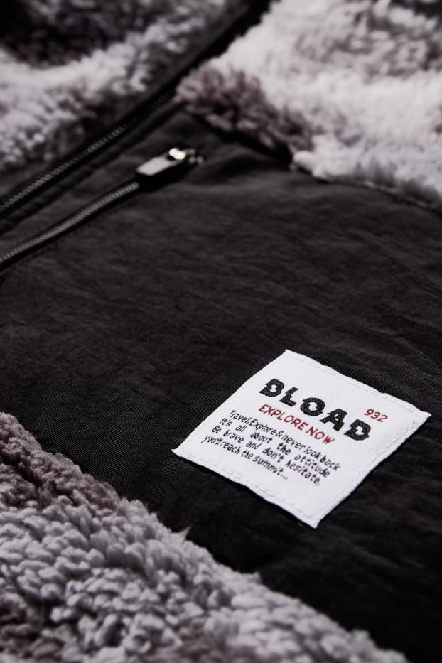 Children Boys - Teddy fur jacket with hood - patterned - gray-melange