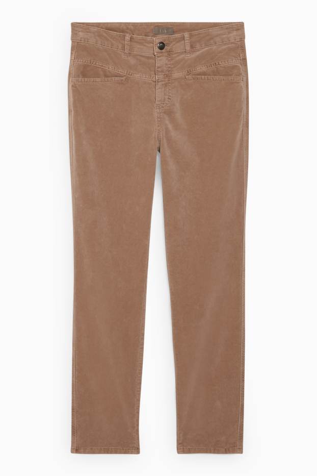 Damen - Samthose - Mid Waist - Straight Fit - beige