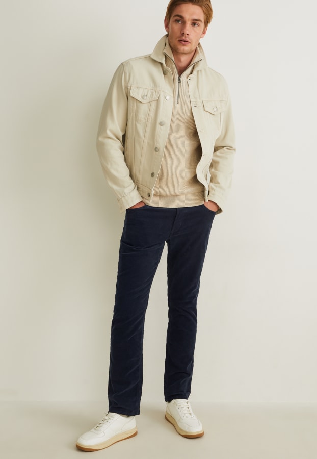 Hommes - Pantalon en velours côtelé - regular fit - LYCRA® - bleu foncé