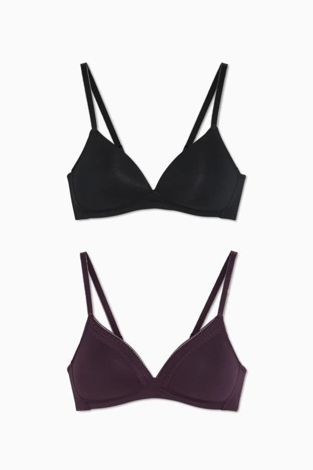 Damen - Multipack 2er - BH ohne Bügel - wattiert - schwarz