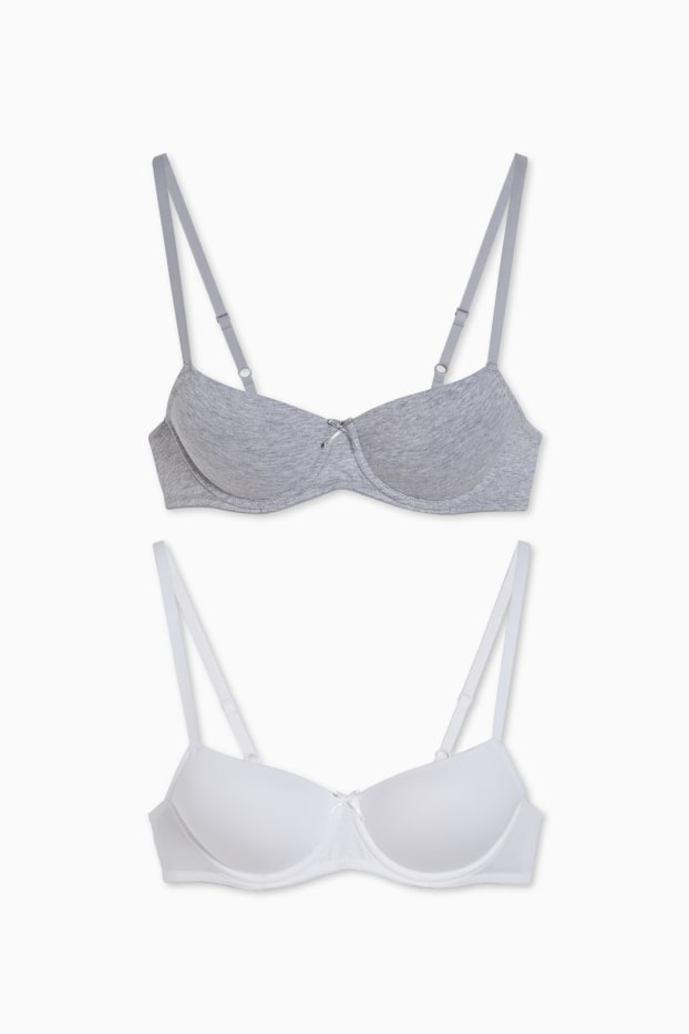 Femmes - Lot de 2 - soutien-gorge avec armatures - DEMI - ampliformes - LYCRA® - blanc / gris