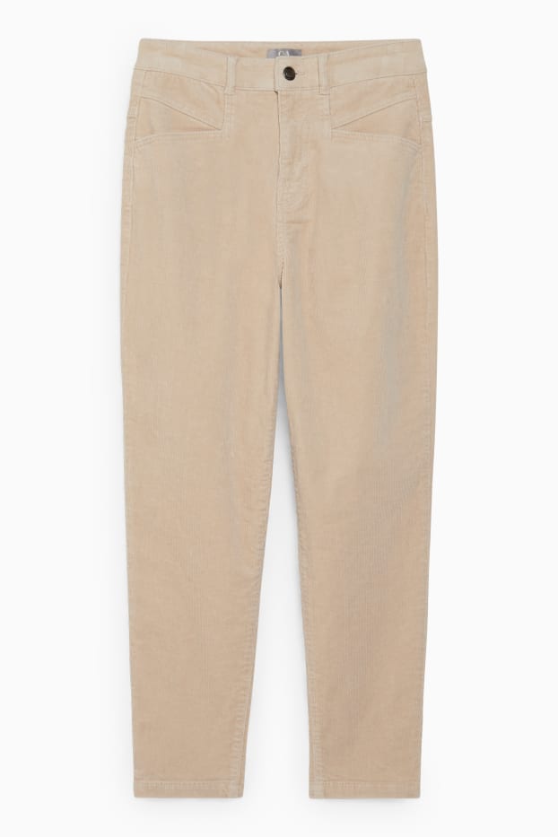 Women - Corduroy trousers - mid-rise waist - tapered fit - beige
