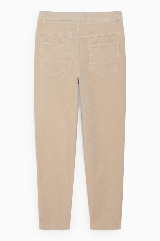 Women - Corduroy trousers - mid-rise waist - tapered fit - beige