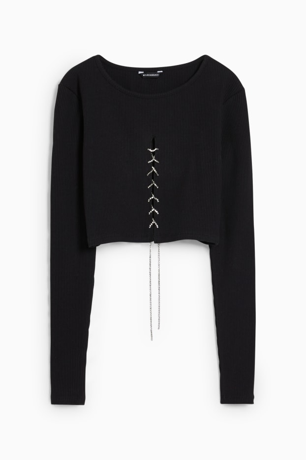Dames - Korte longsleeve - zwart