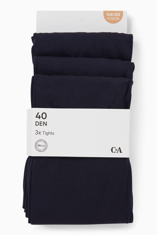 Copii - Fete - Multipack 3 perechi - dresuri - 40 DEN - albastru închis