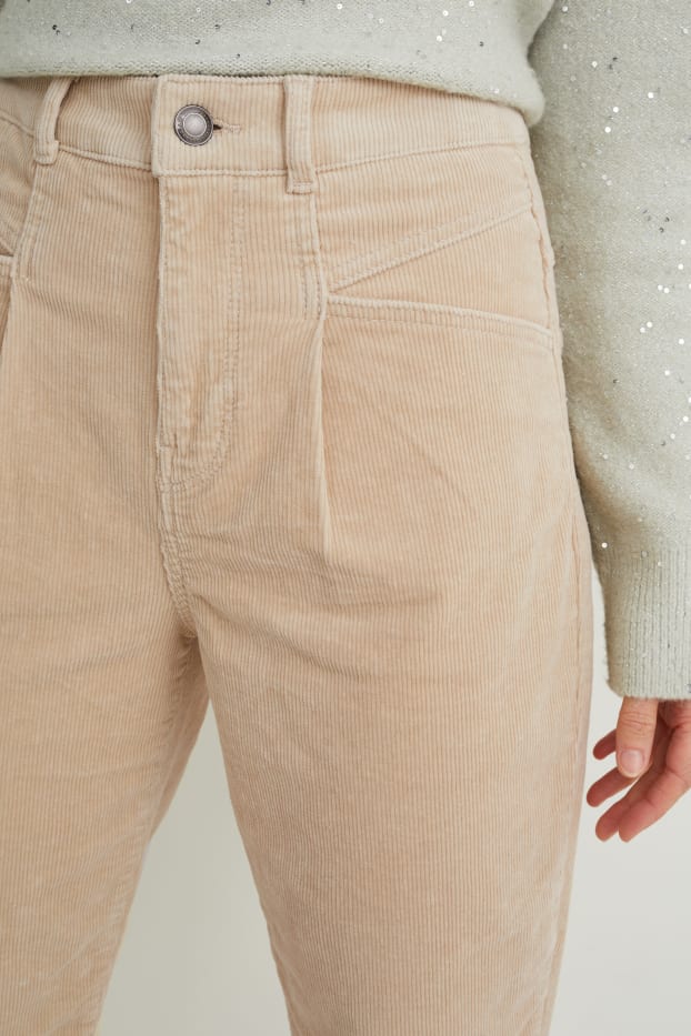Women - Corduroy trousers - mid-rise waist - tapered fit - beige