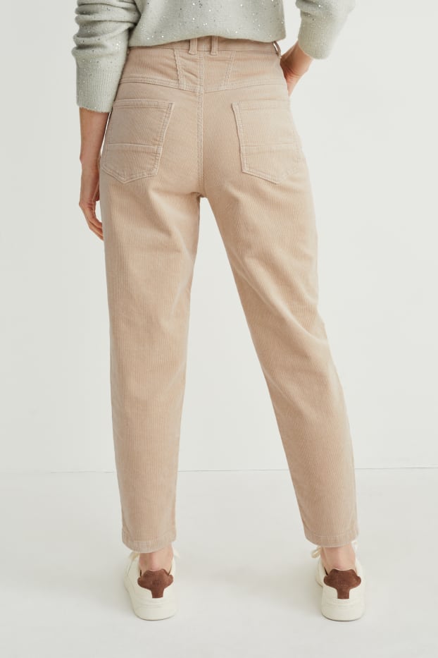 Women - Corduroy trousers - mid-rise waist - tapered fit - beige