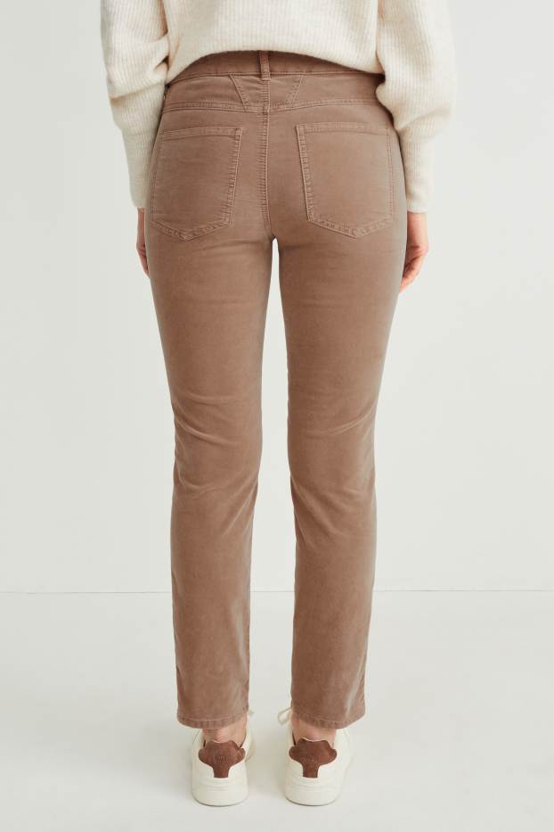 Damen - Samthose - Mid Waist - Straight Fit - beige