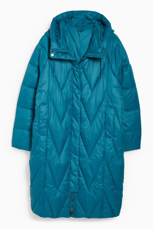 Donna - Cappotto trapuntato con cappuccio - petrolio