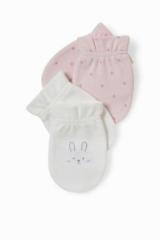 Baby: meisjes - Set van 2 paar - antikriebelwantjes - wit / roze