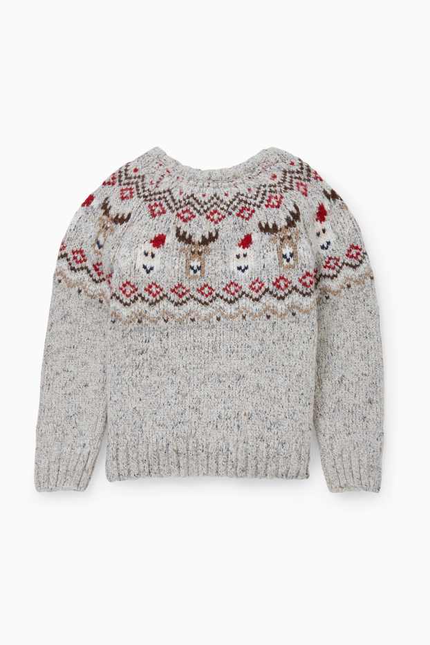 Children Boys - Christmas jumper - Rudolph and Father Christmas - light gray-melange