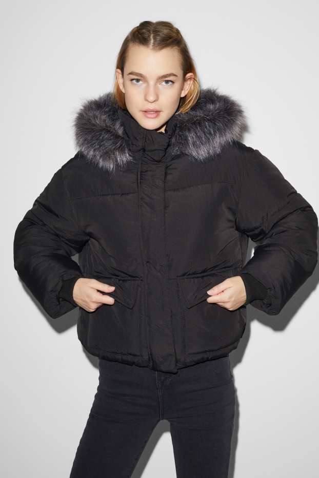 Women - CLOCKHOUSE - quilted jacket with hood - black