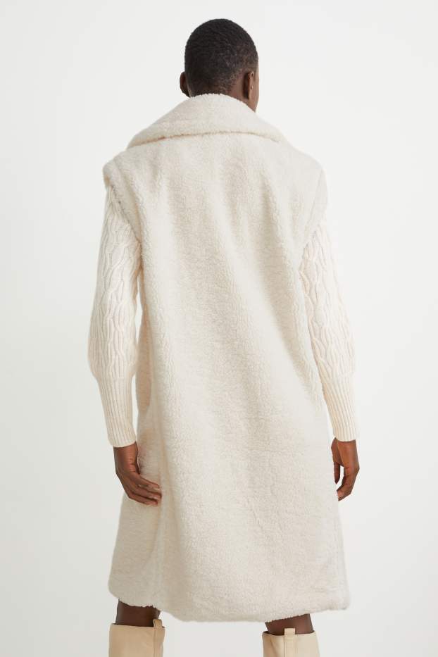 Dames - Vest van teddybont - crèmekleurig