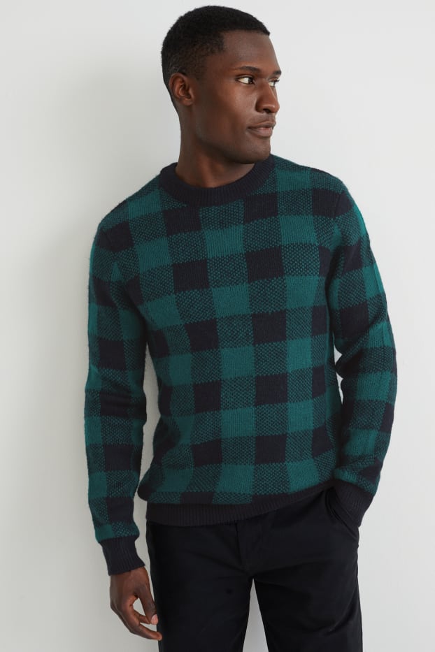 Herren - Pullover - kariert - dunkelgrün