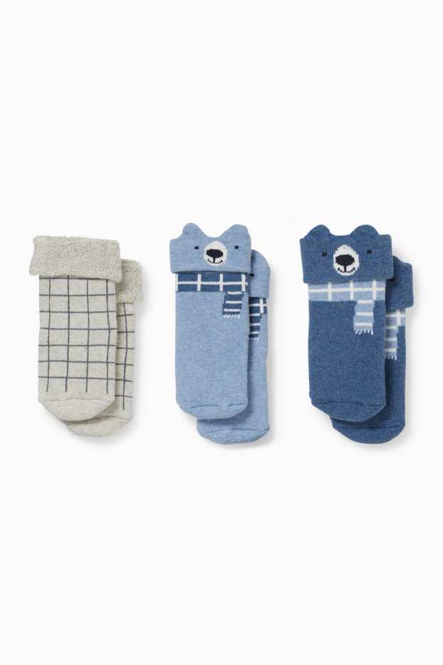 Baby Buben - Multipack 3er - Bär - Erstlings-Socken mit Motiv - Winter - hellblau