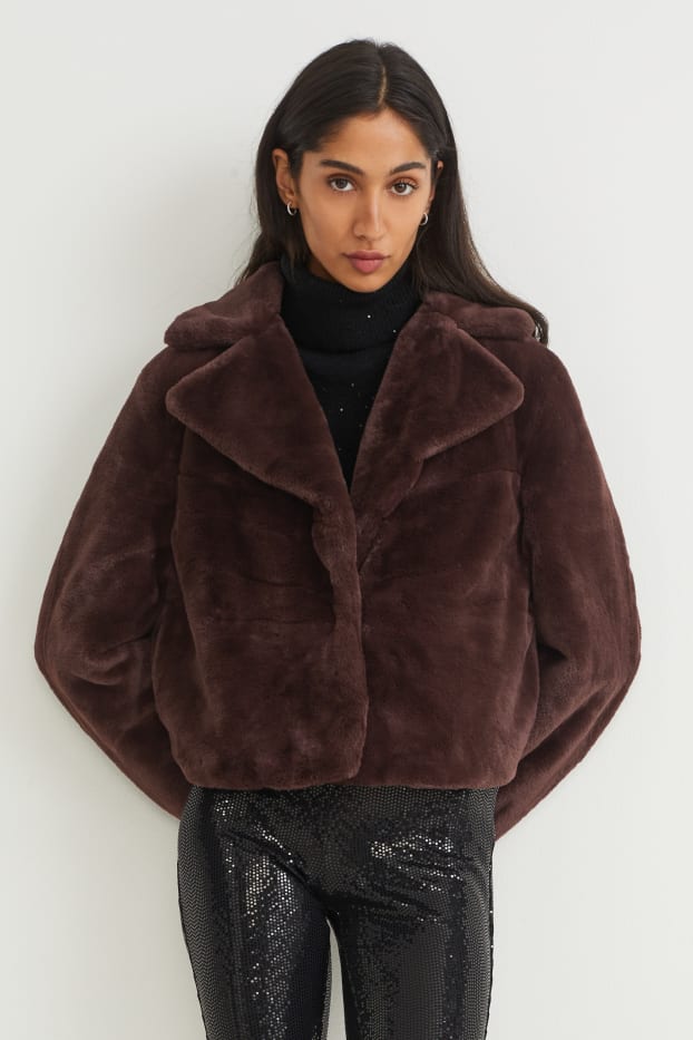 Femmes - Veste en imitation fourrure - marron