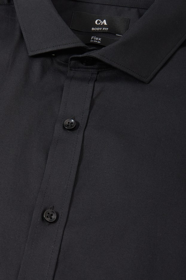 Men - Business shirt - body fit - cutaway collar - Flex - black