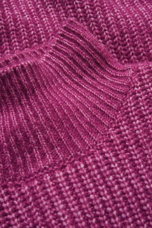 Dames - Gebreide jurk, deels met alpacawol - paars mix