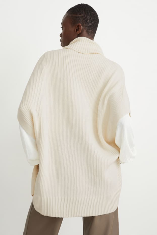 Femmes - Poncho de maille en cachemire mélangé - blanc crème