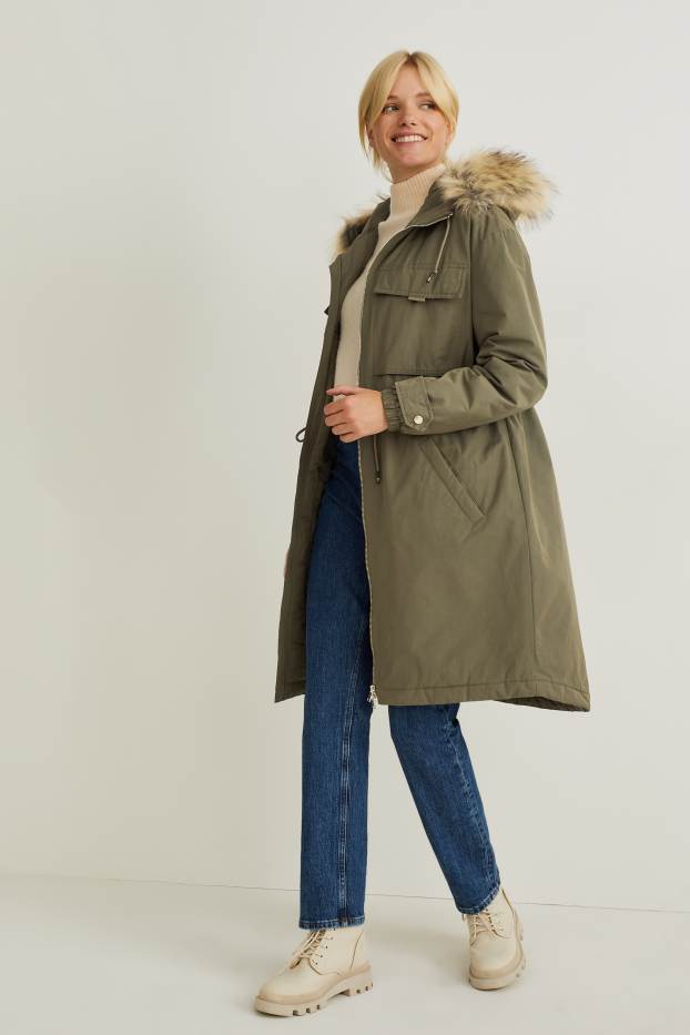 Dames - Parka met capuchon - winter - kaki
