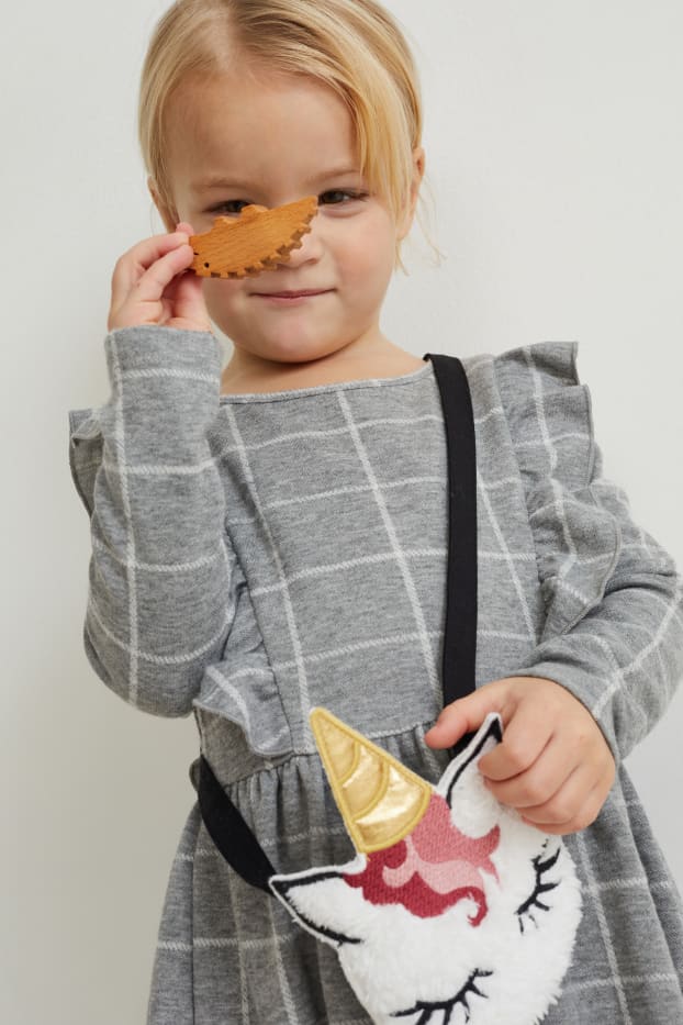 Kinder Mädchen - Set - Kleid und Umhängetasche - 2 teilig - grau-melange