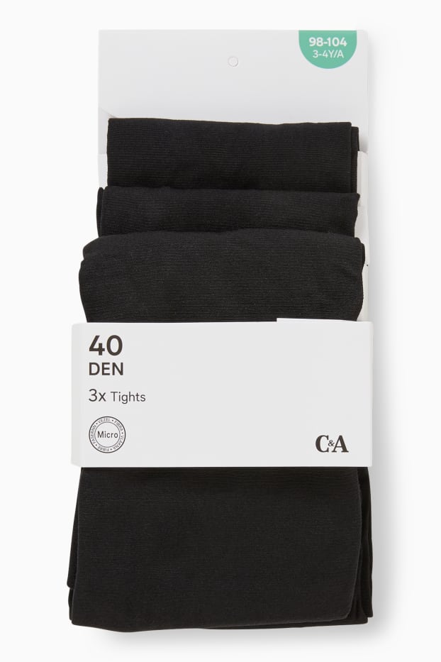 Enfants filles - Lot de 3 paires - collants fins - 40 DEN - noir