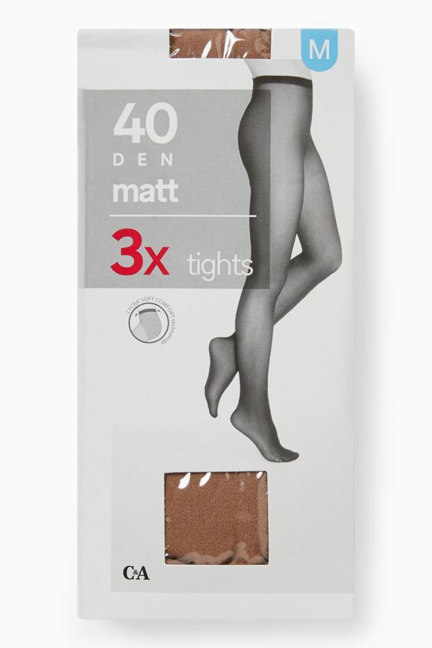 Damen - Multipack 3er - Feinstrumpfhose - 40 DEN - braun