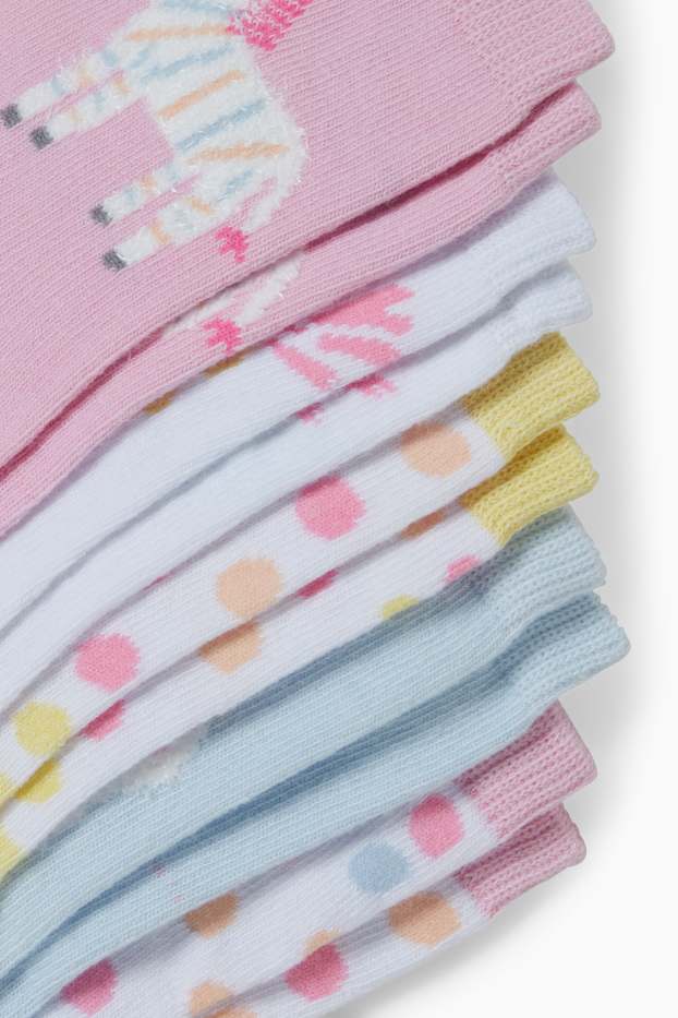 Enfants filles - Lot de 5 paires - animaux - chaussettes à motif - blanc / rose