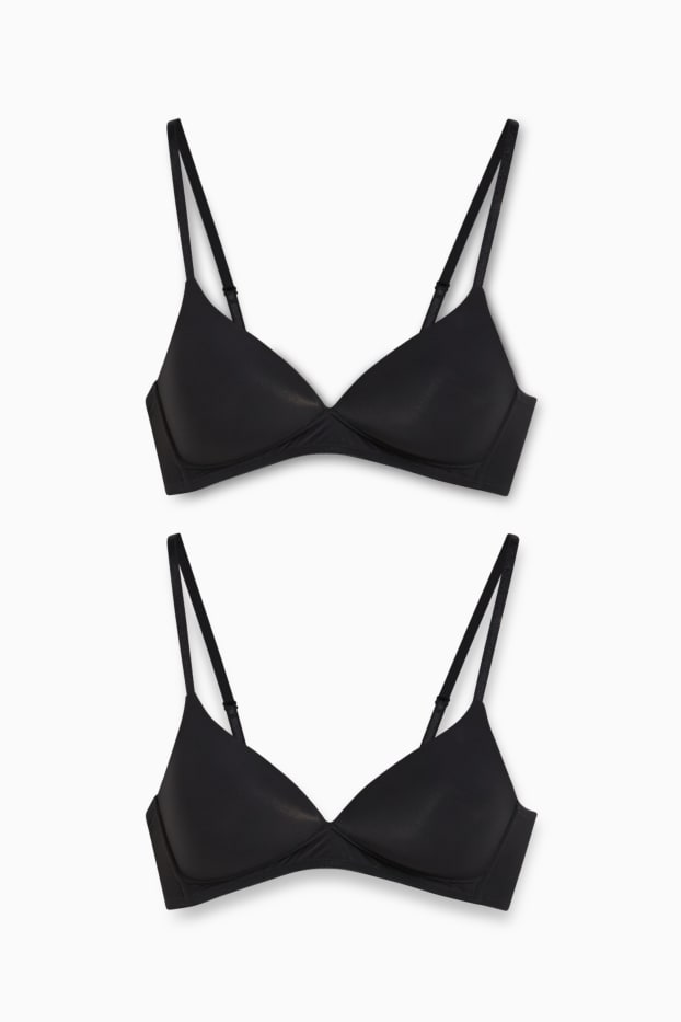 Damen - Multipack 2er - BH ohne Bügel - wattiert - LYCRA® - schwarz