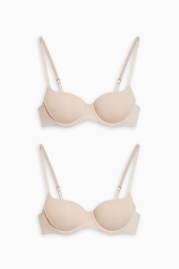 Dames - Set van 2 - BH met beugels - full coverage - gewatteerd - beige