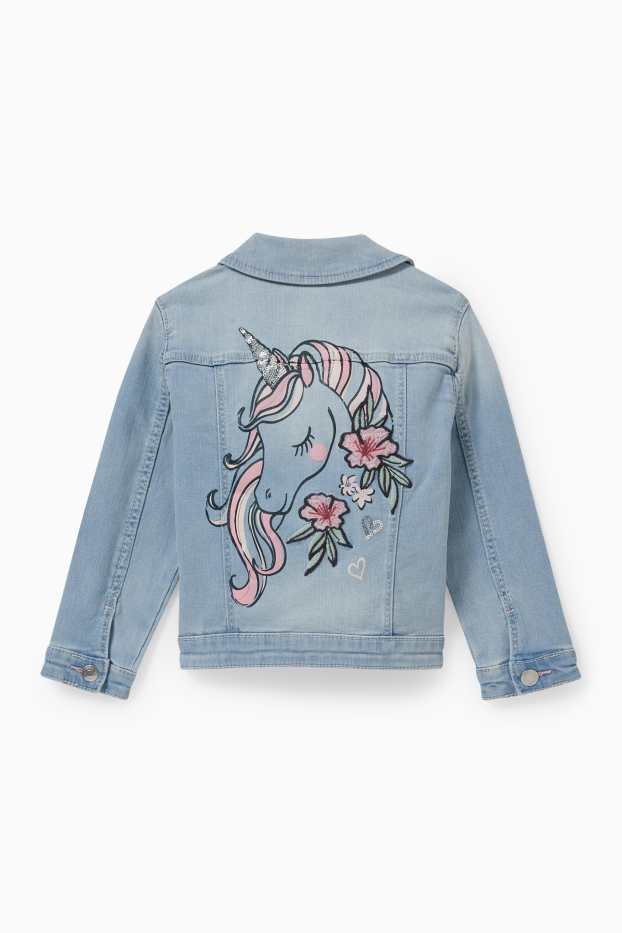 Kinder Mädchen - Einhorn - Jeansjacke - helljeansblau