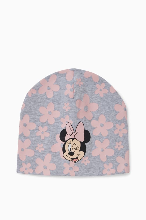 Enfants filles - Minnie Mouse - bonnet - motifs à fleurs - gris clair chiné