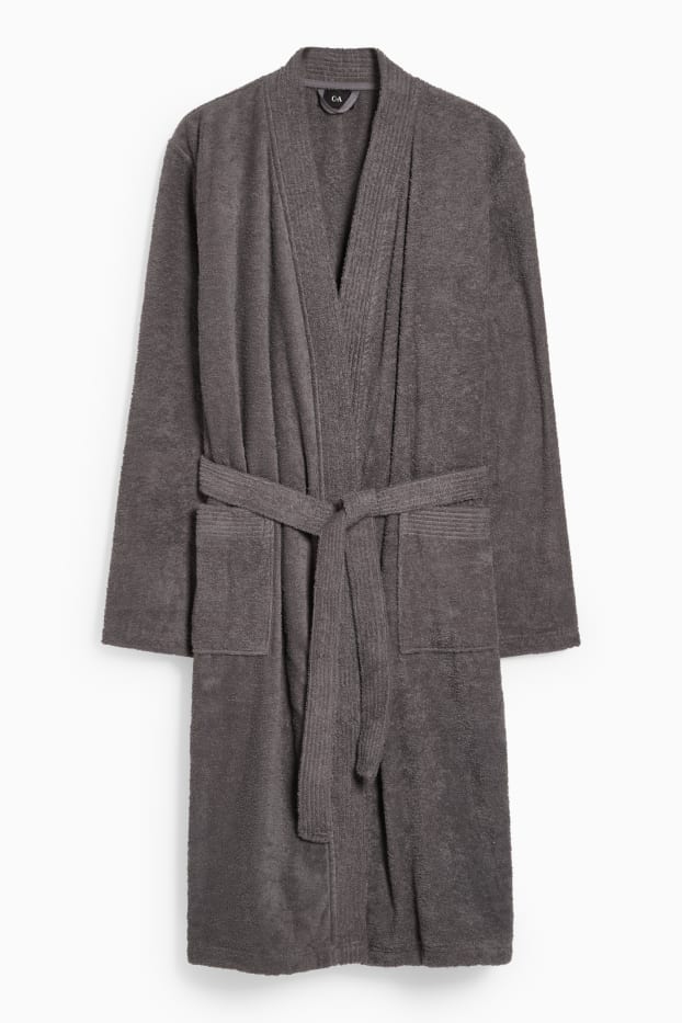 Bărbați - Halat de baie din tricot plușat - gri-maro