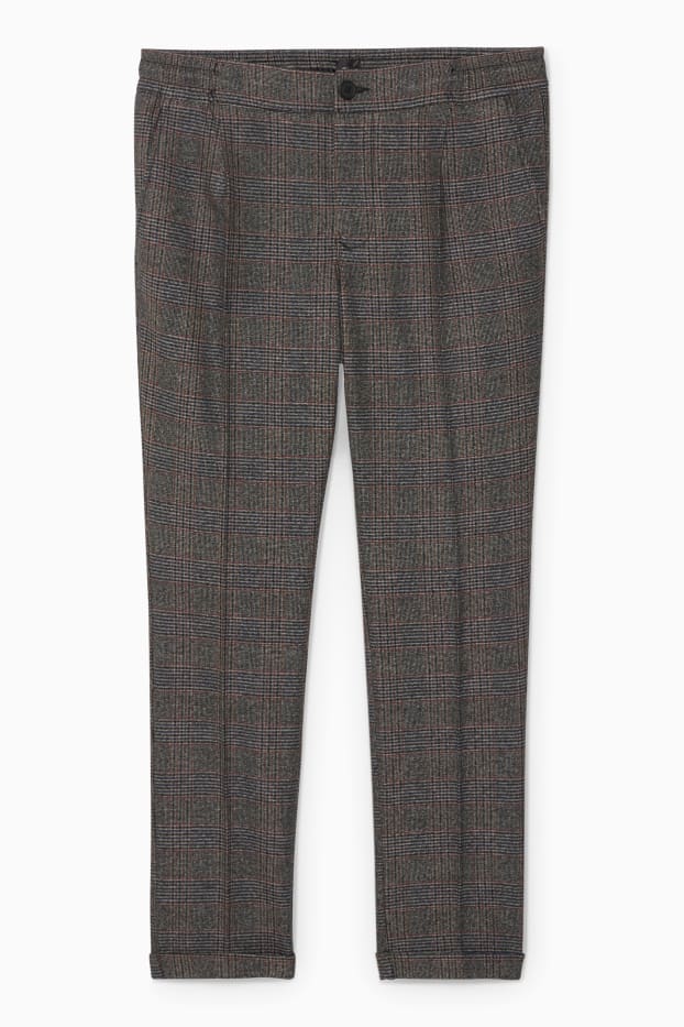 Hommes - Chino - tapered fit - Flex - 4 Way Stretch - à carreaux - gris-marron