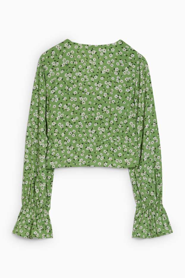 Femei - CLOCKHOUSE - bluză crop - cu flori - verde deschis